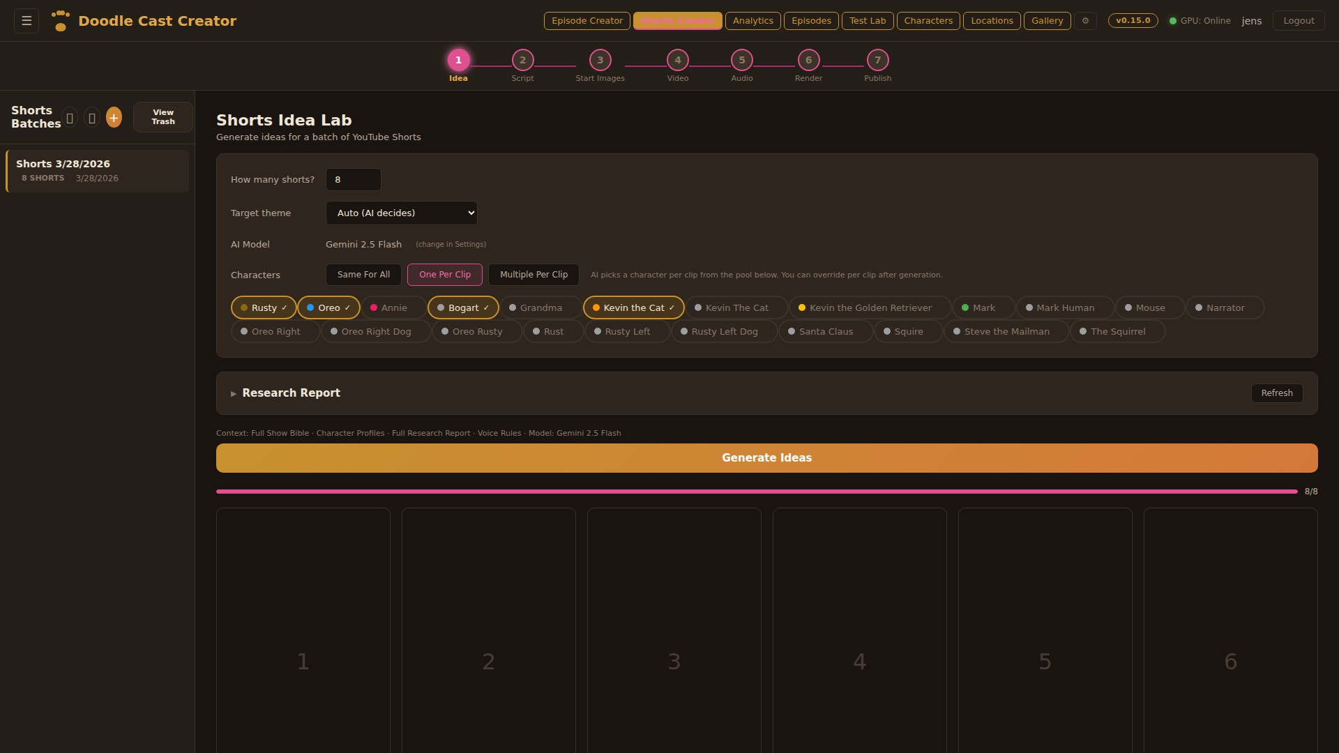 Shorts Creator — batch-generate vertical 9:16 shorts from the same show bible.